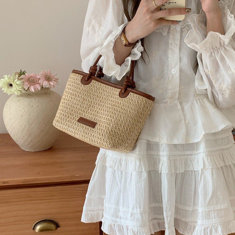 Woven Straw Basket Bucket Crossbody Bag view 2