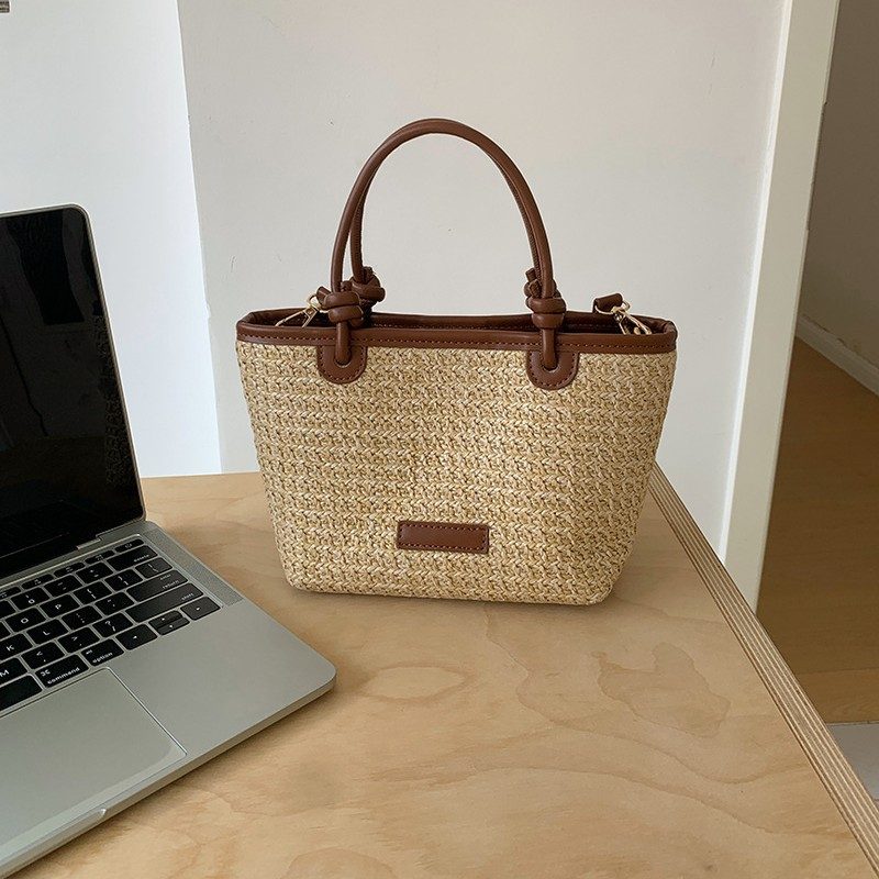 Woven Straw Basket Bucket Crossbody Bag view 3