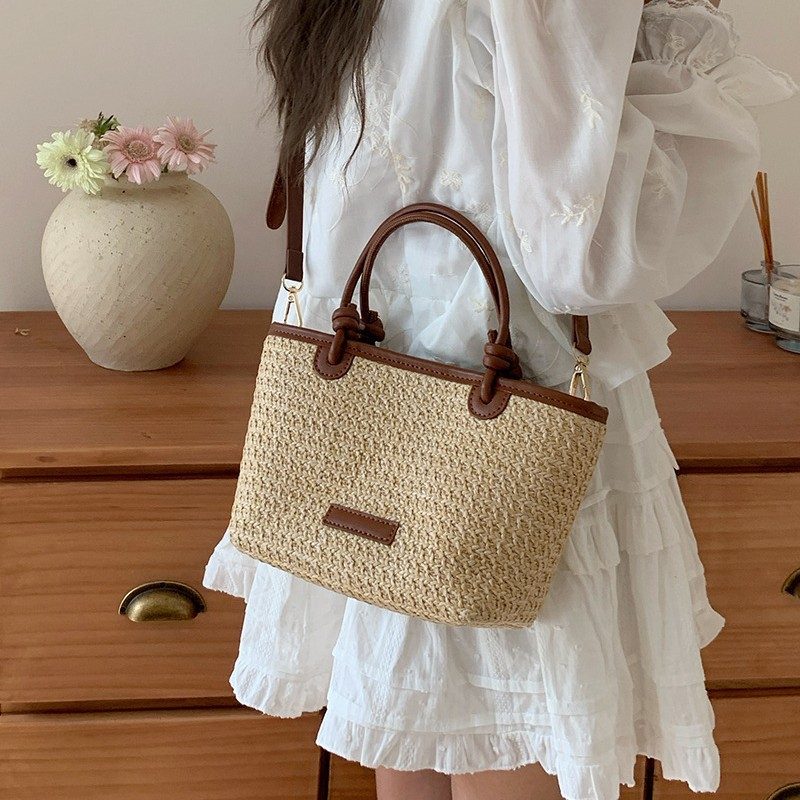 Woven Straw Basket Bucket Crossbody Bag view 4