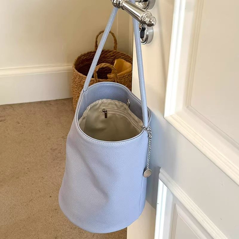 Litchi Grain Soft Leather Bucket Bag view 2