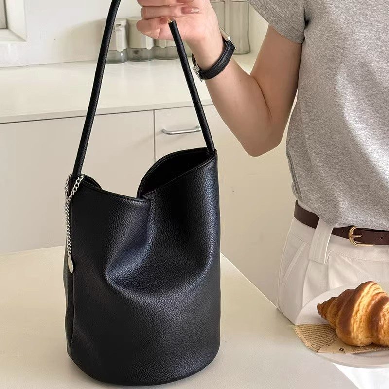 Litchi Grain Soft Leather Bucket Bag view 3