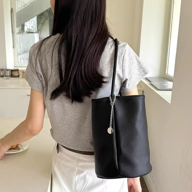 Litchi Grain Soft Leather Bucket Bag view 4