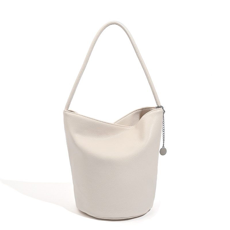 Litchi Grain Soft Leather Bucket Bag view 5