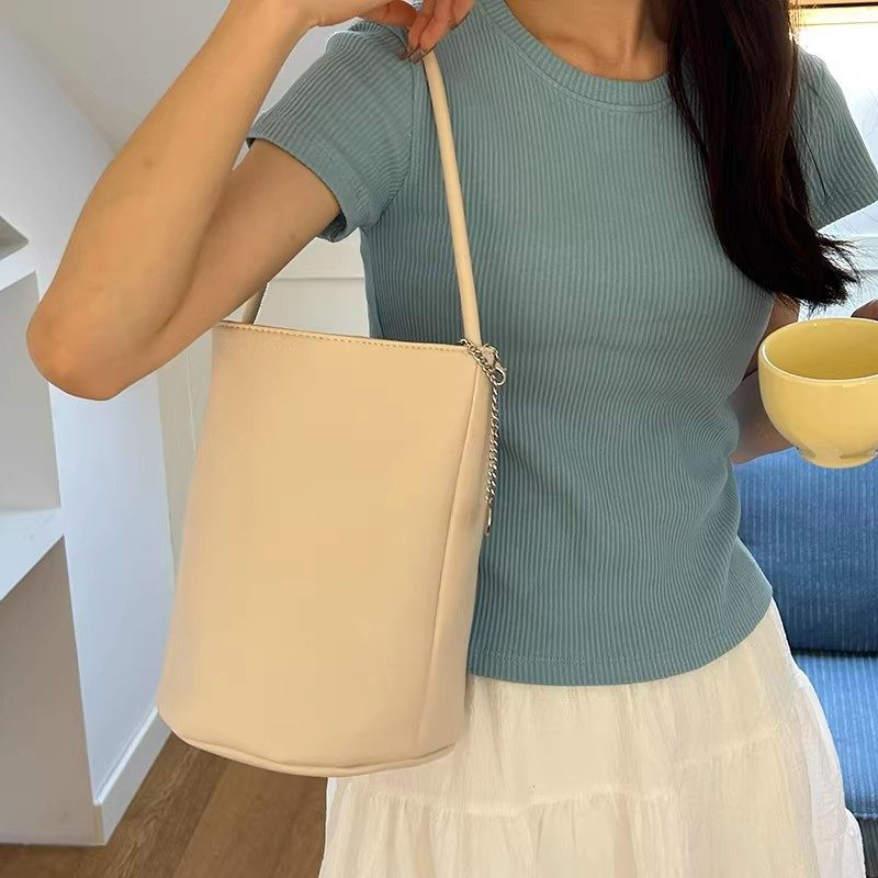 Litchi Grain Soft Leather Bucket Bag view 6
