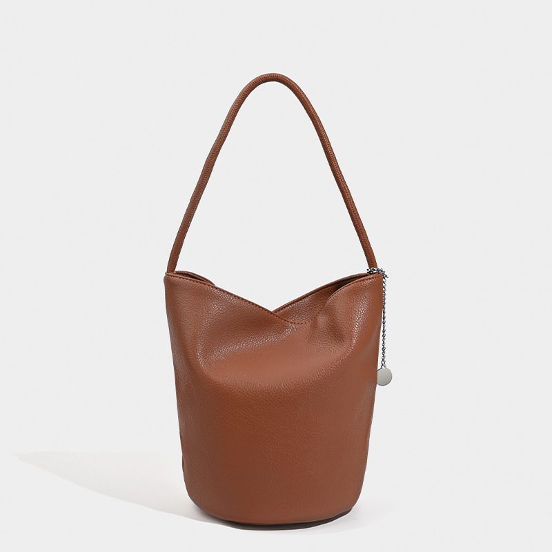 Litchi Grain Soft Leather Bucket Bag view 9