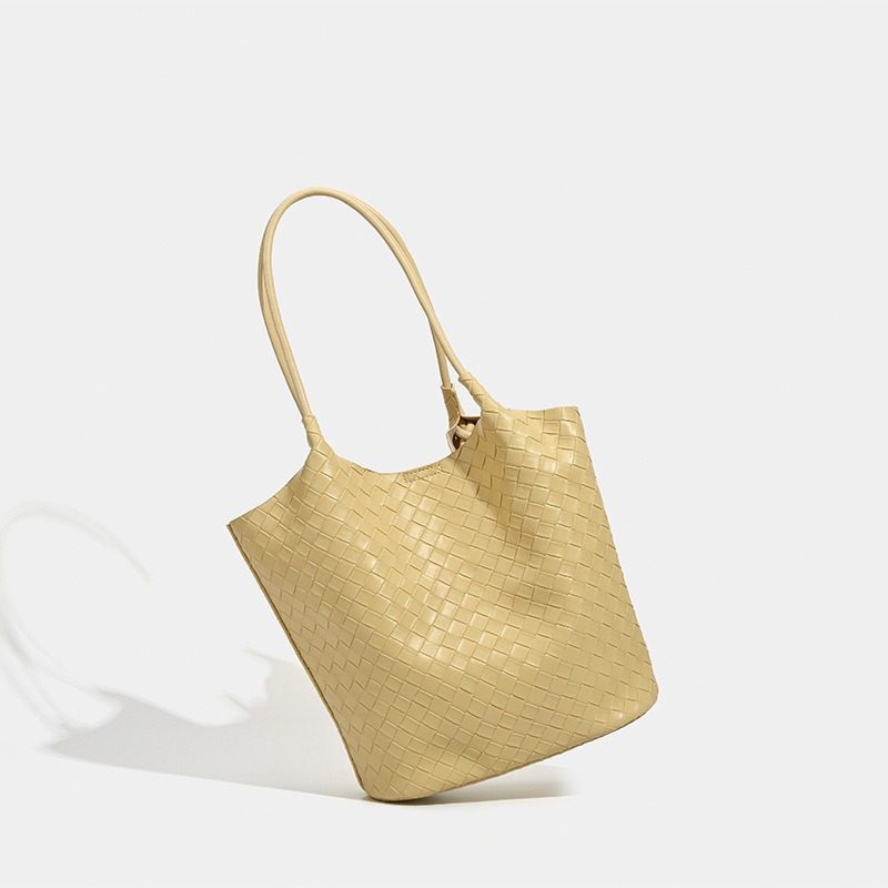 Woven Soft Leather Bucket Tote Bag