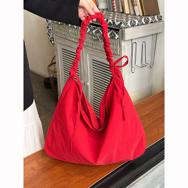 Pleated Drawstring Cloud Bucket Bag