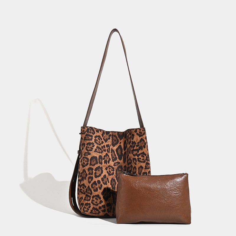Suede Leopard Bucket Tote Bag view 5