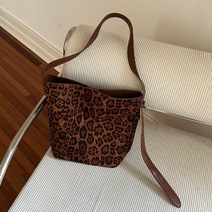Suede Leopard Bucket Crossbody Bag