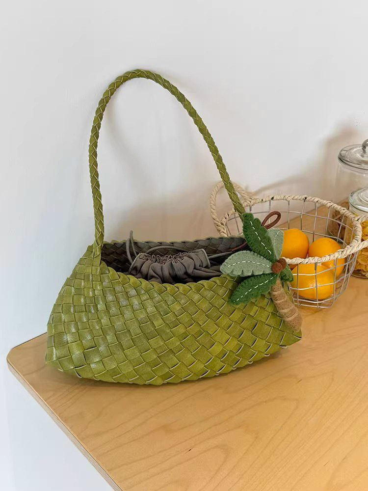 Gewebte PU Bucket Bag French Vacation Style view 5