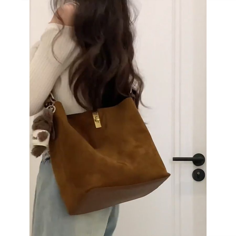 Suede Bucket Bag Large Capacity Crossbody Tote view 4