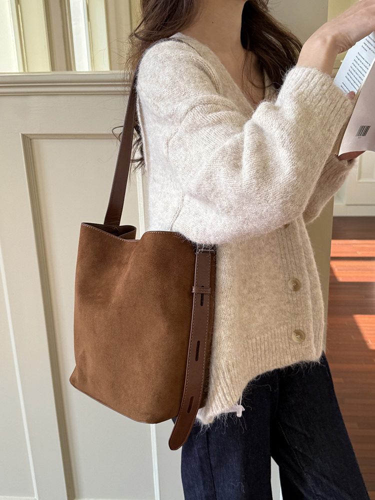 Suede Bucket Bag Large Capacity Shoulder Commute view 6