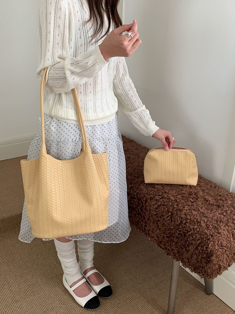 Woven Tote Bucket Bag Large Capacity Top-Handle view 2