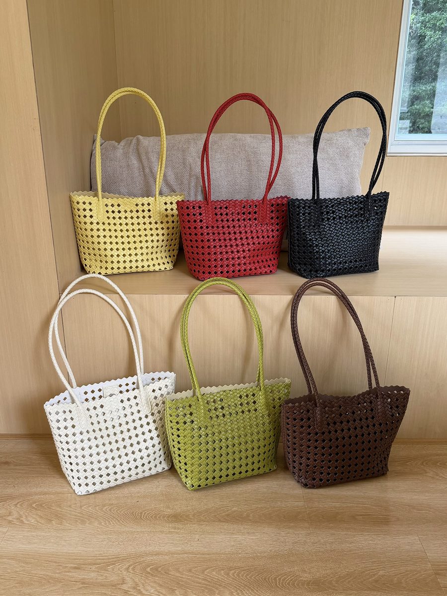 Woven Hollow Out Bucket Bag Top-Handle Tote