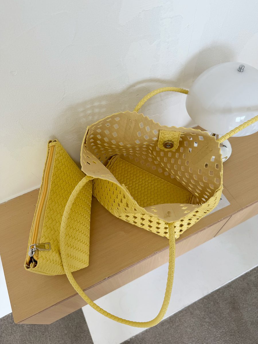 Woven Hollow Out Bucket Bag Top-Handle Tote view 5