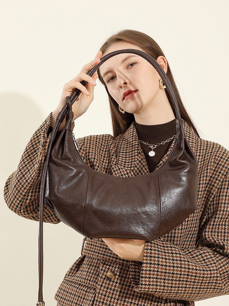 Cowhide Horn-Shape Underarm Shoulder Bag — Designer Long Profile view 3