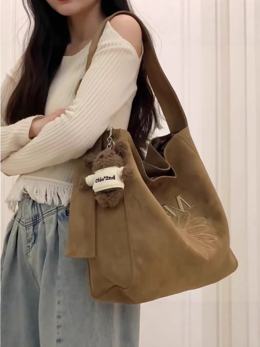 Embroidered Suede Large-Capacity Tote Bag view 4
