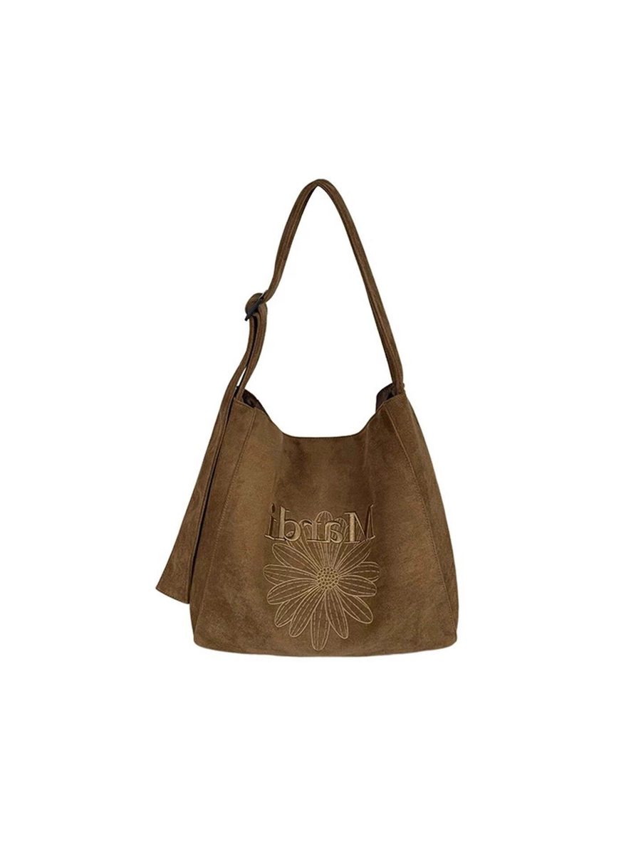 Embroidered Suede Large-Capacity Tote Bag view 5