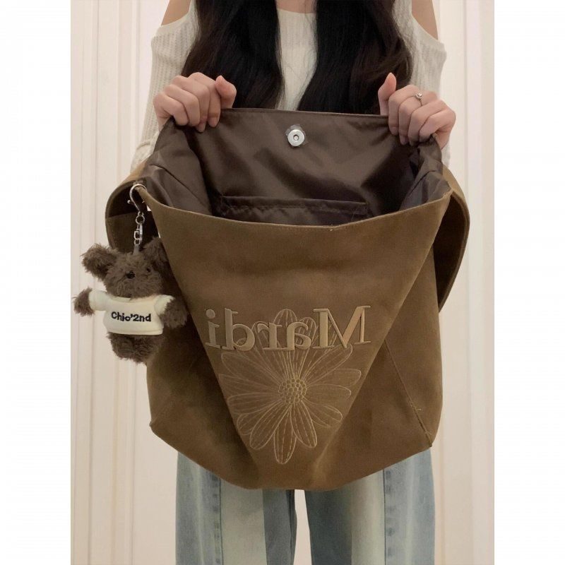 Embroidered Suede Large-Capacity Tote Bag view 6