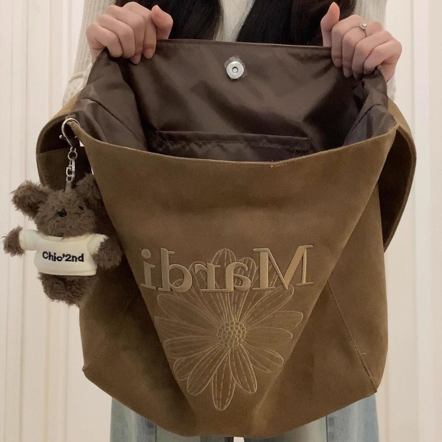 Embroidered Suede Tote Crossbody Bag