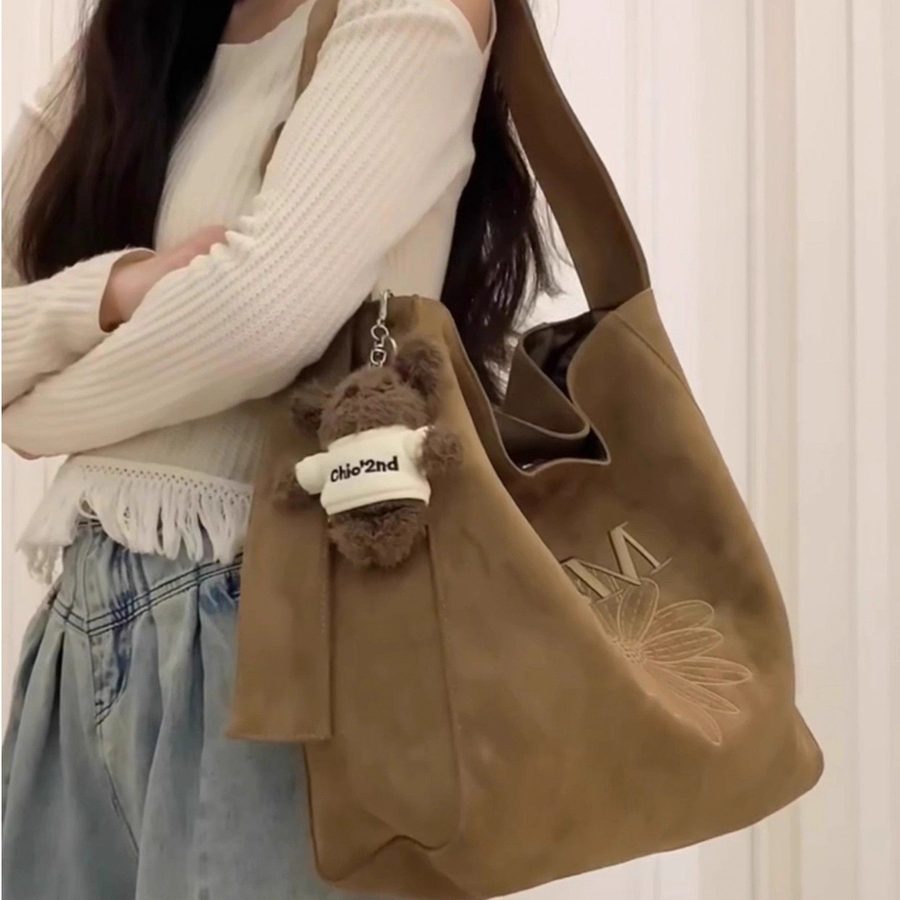 Embroidered Suede Tote Crossbody Bag view 4