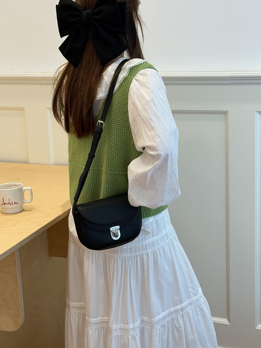 Litchi Grain Saddle Crossbody Bag view 4
