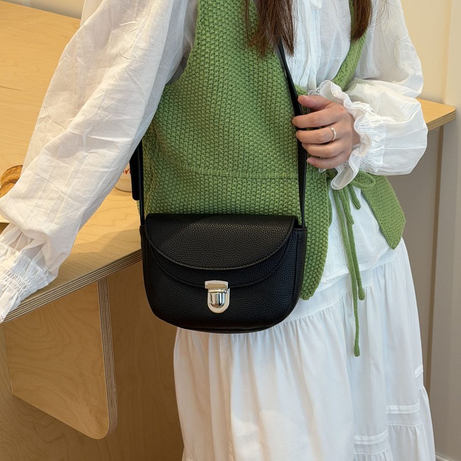 Litchi Grain Saddle Crossbody Bag view 5
