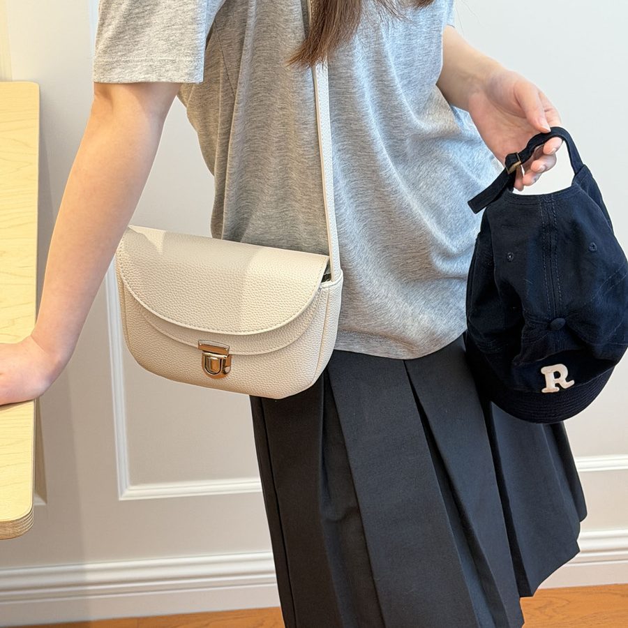 Litchi Grain Saddle Crossbody Bag view 6
