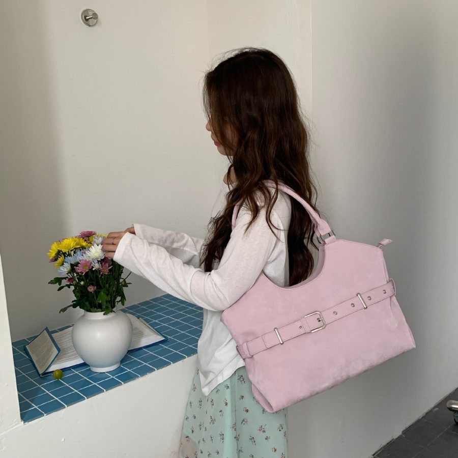 Moto-Schulter-Tote-Bag mit Gürtelschnalle view 2
