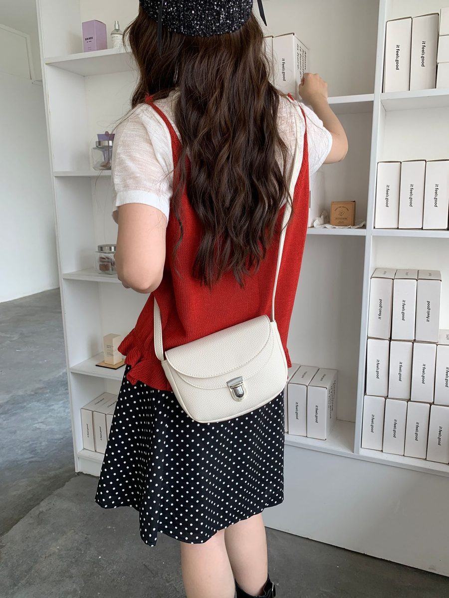 Litchi Grain Saddle Crossbody Bag view 6