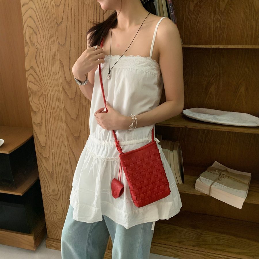 Woven Soft Leather Mini Crossbody Phone Bag view 4