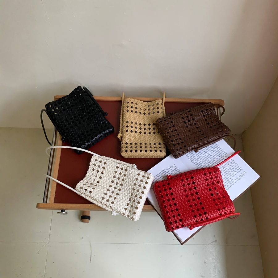 Woven Hollow-Out Mini Crossbody Bag