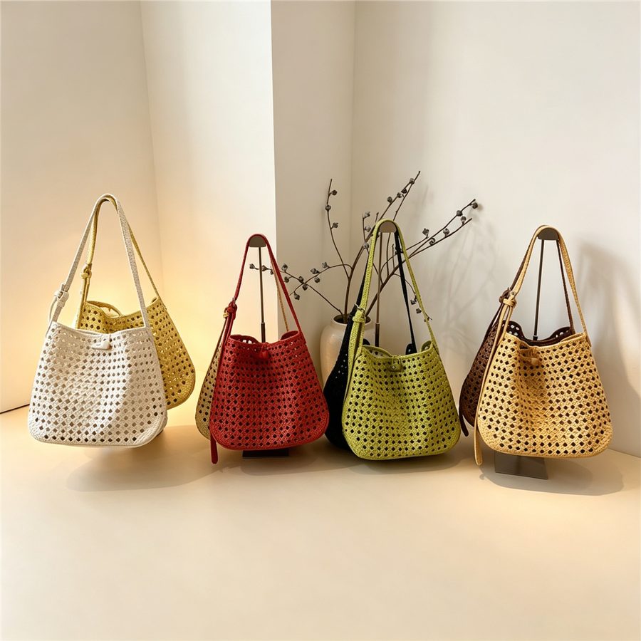 Openwork Woven Tote Crossbody Bag