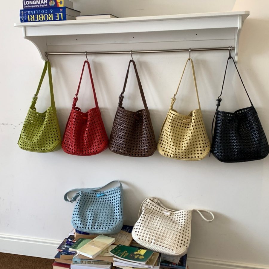 Openwork Woven Tote Crossbody Bag