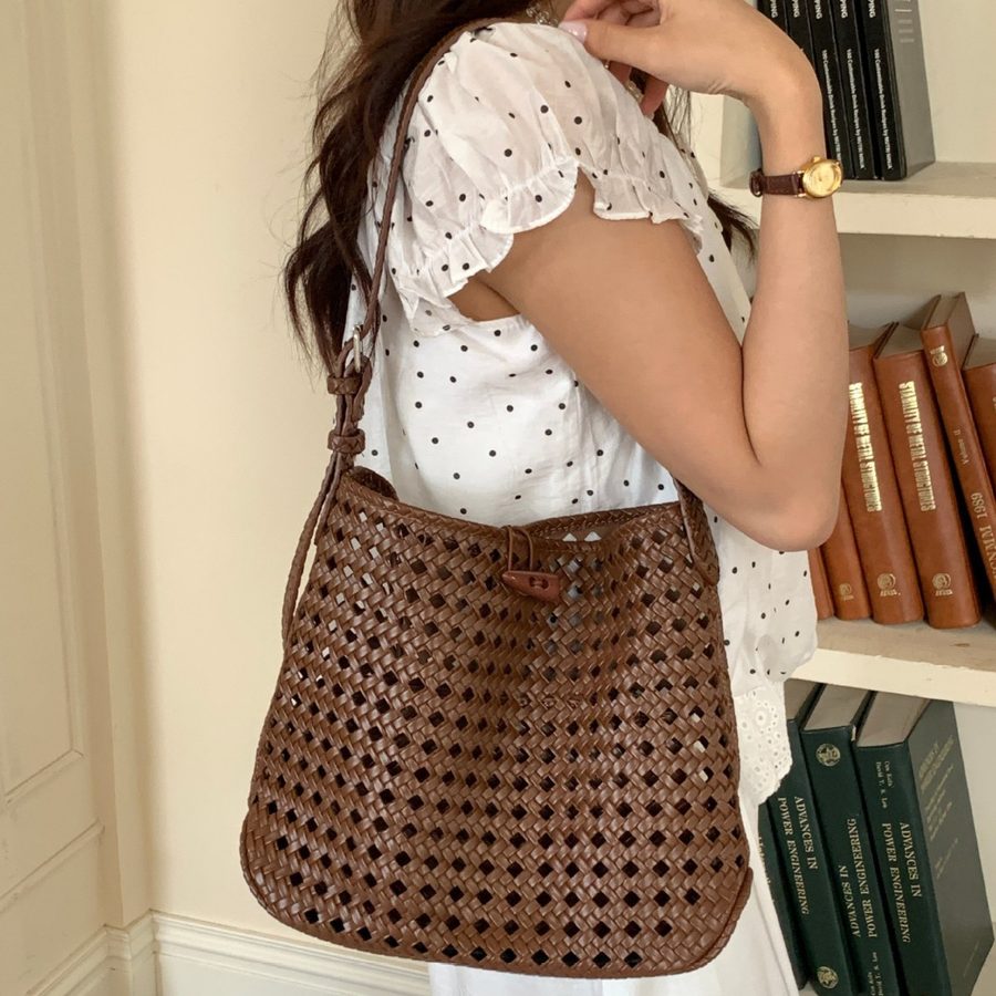 Openwork Woven Soft Leather Tote