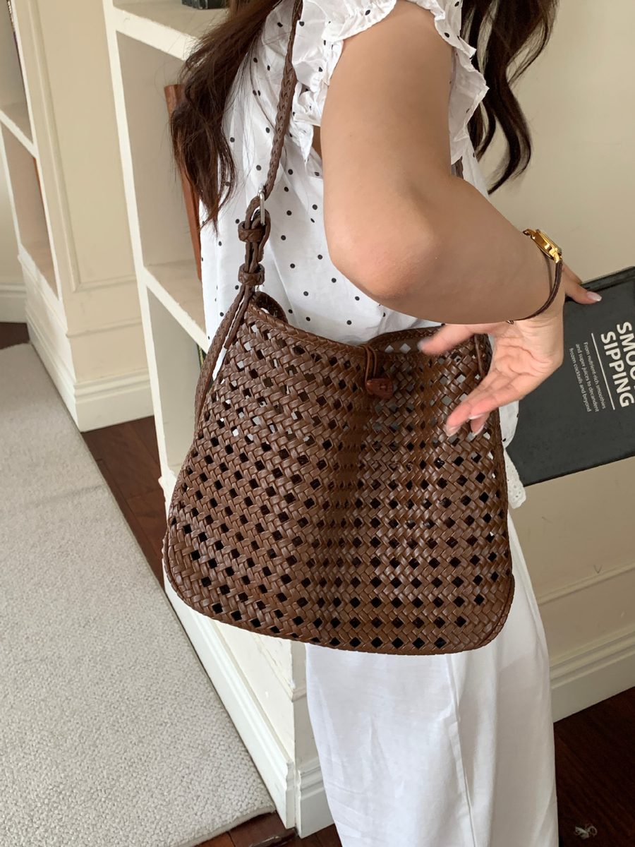 Openwork Woven Tote Crossbody Bag view 8