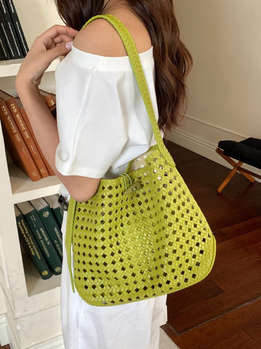 Openwork Woven Tote Crossbody Bag view 9