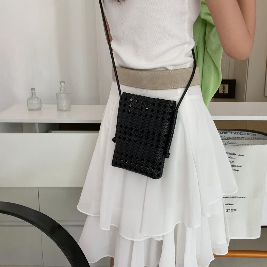 Mini Openwork Woven Crossbody Phone Bag view 3
