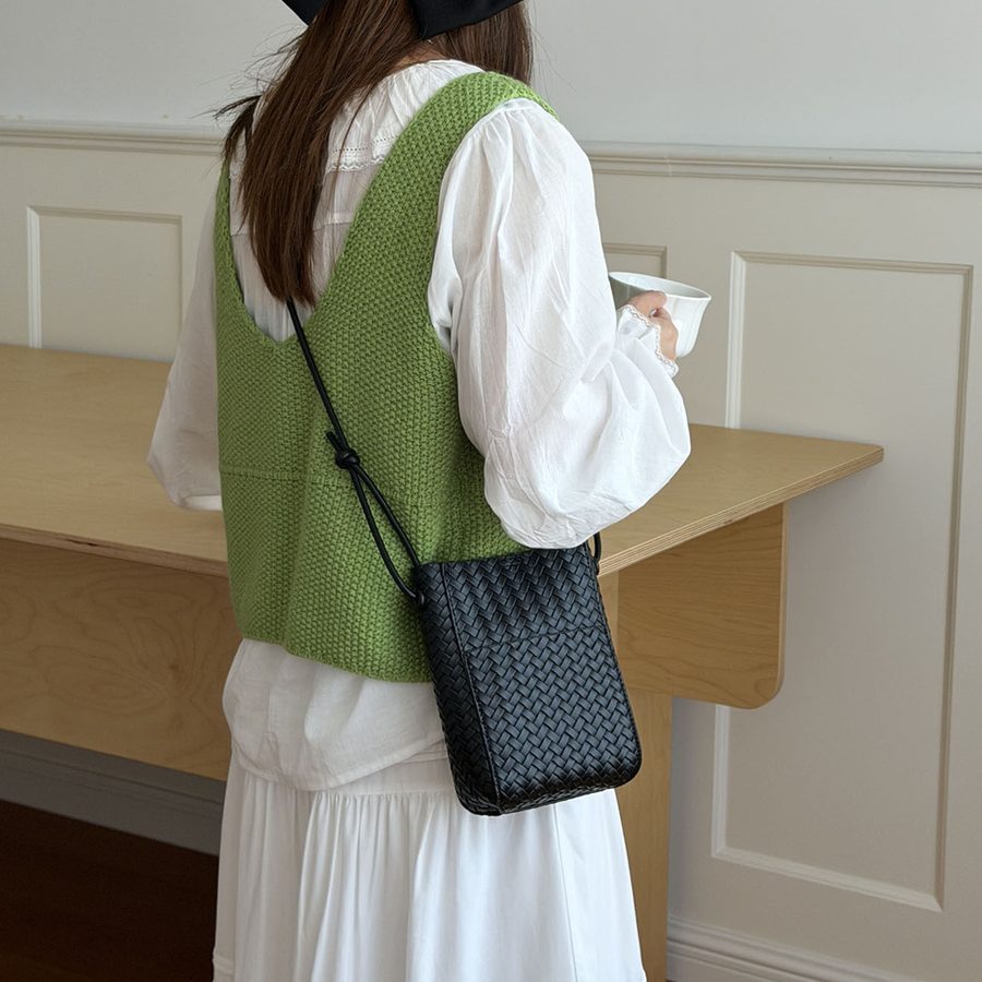 Soft Leather Woven Crossbody Phone Bag Mini view 6
