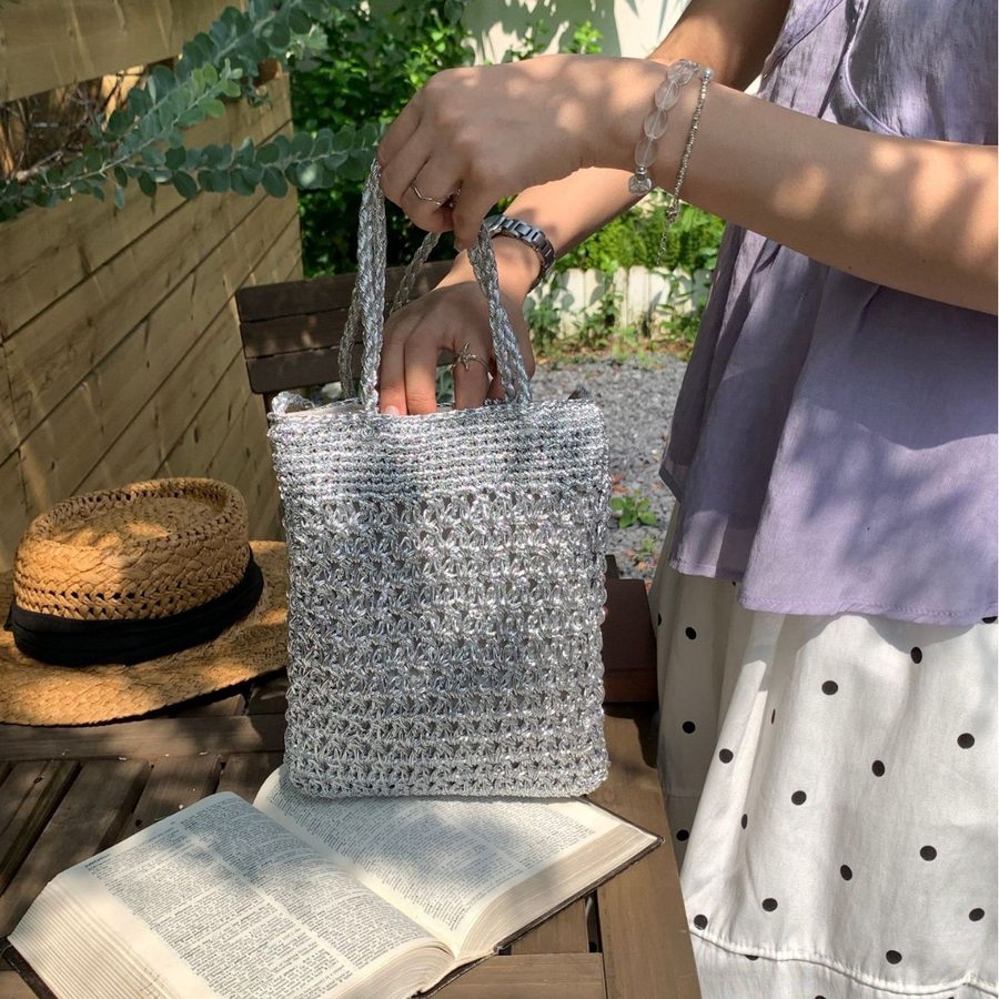 Handwoven Metallic Crossbody Top-Handle Phone Bag view 2