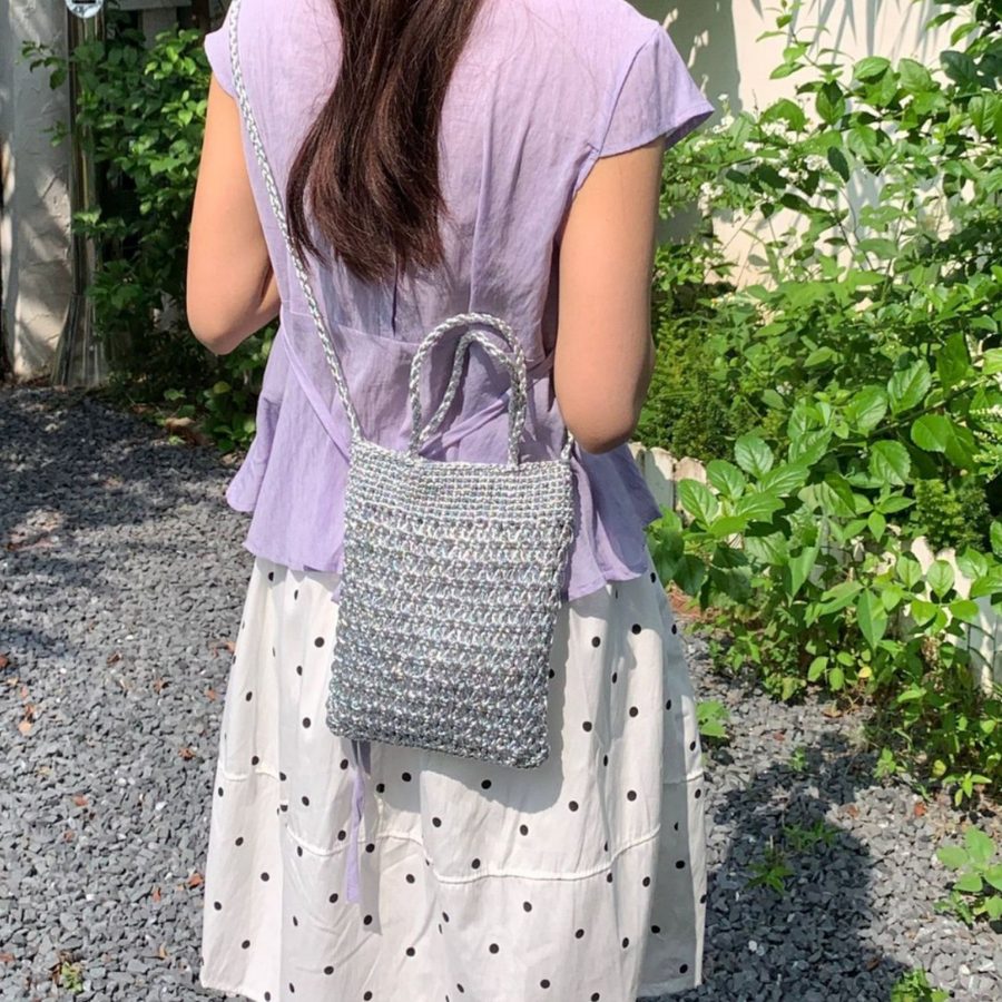 Handwoven Metallic Crossbody Top-Handle Phone Bag view 4