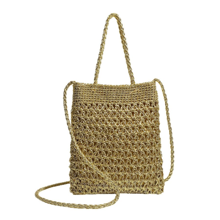 Handwoven Metallic Crossbody Top-Handle Phone Bag view 5