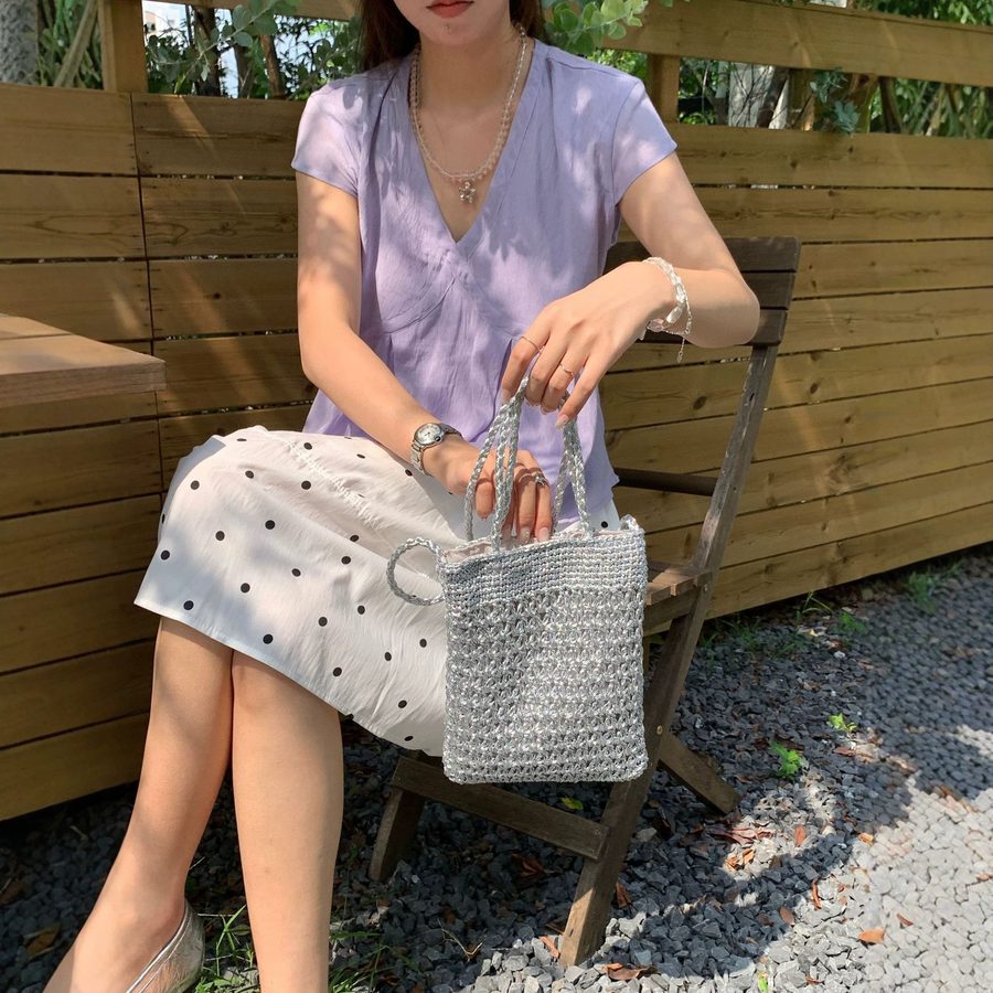 Openwork Woven Top-Handle Crossbody Bag Handmade view 3