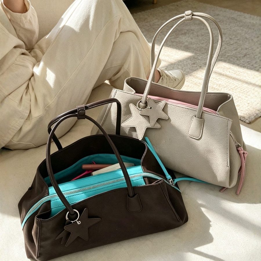 Two-Tone Litchi Grain Large Tote Crossbody Top-Handle view 2