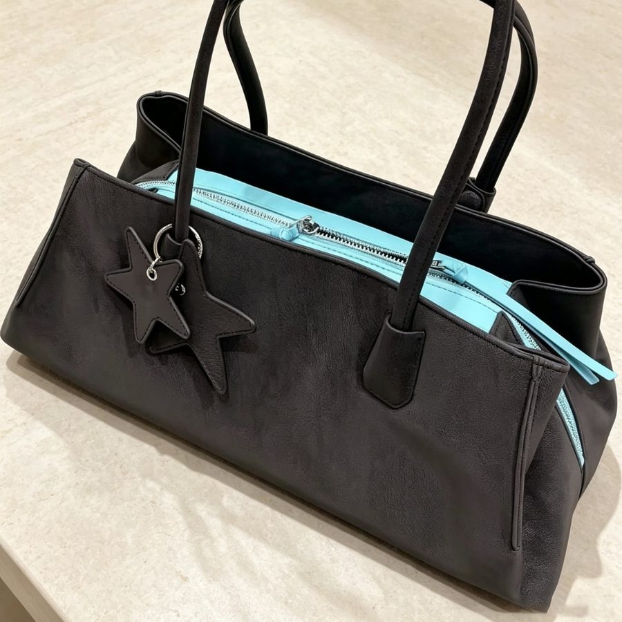 Two-Tone Litchi Grain Large Tote Crossbody Top-Handle view 4