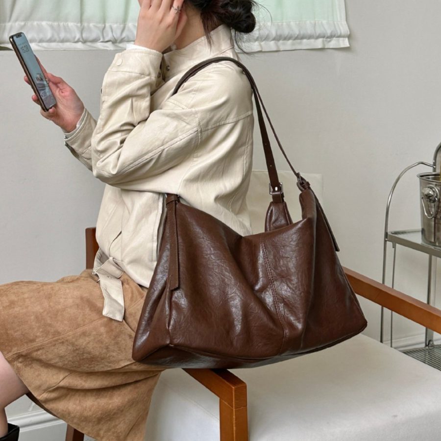Vintage Soft Leather Large Tote Crossbody Bag view 2