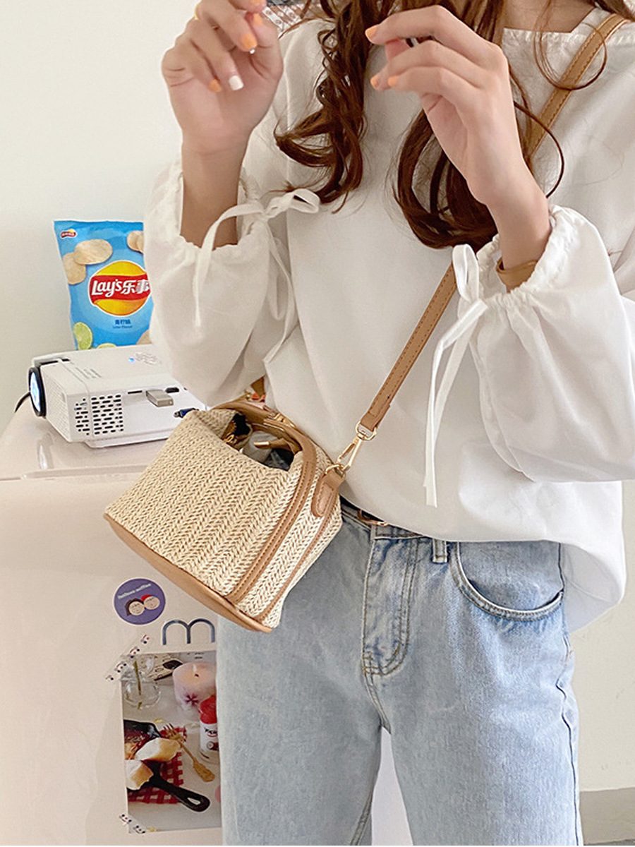 Woven Straw Crossbody Shoulder Bag view 3