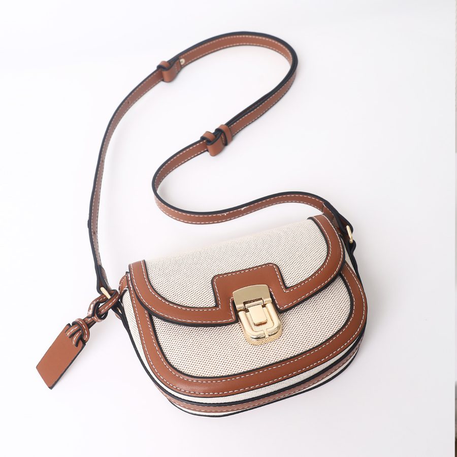 Woven Colorblock Saddle Shoulder Bag