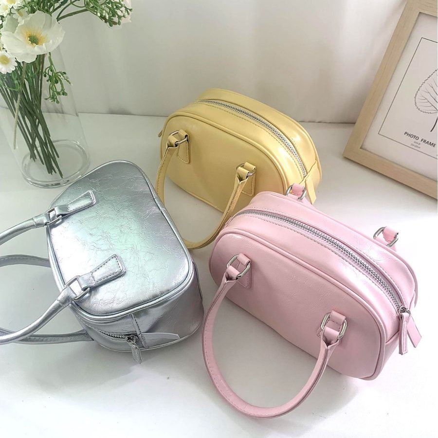 Silver PU Bowling Crossbody Bag