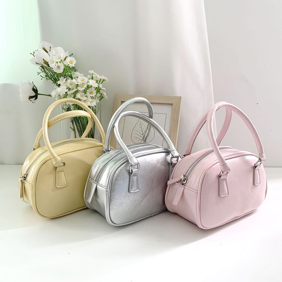Silver PU Bowling Crossbody Bag view 2